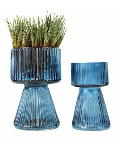 Sapphire Blue Glass Pedestal Water Planter